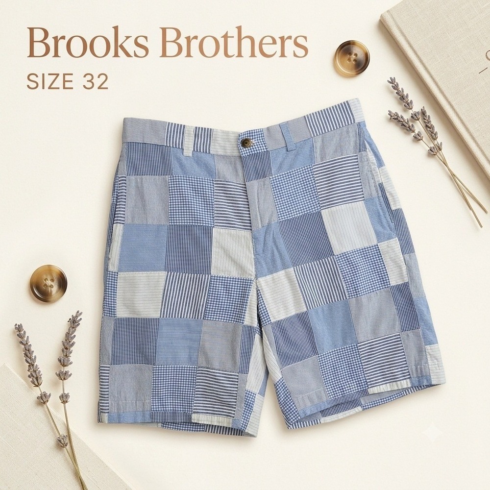 Brooks Brothers Old Money Patchwork Shorts Men 32 Blue Cotton